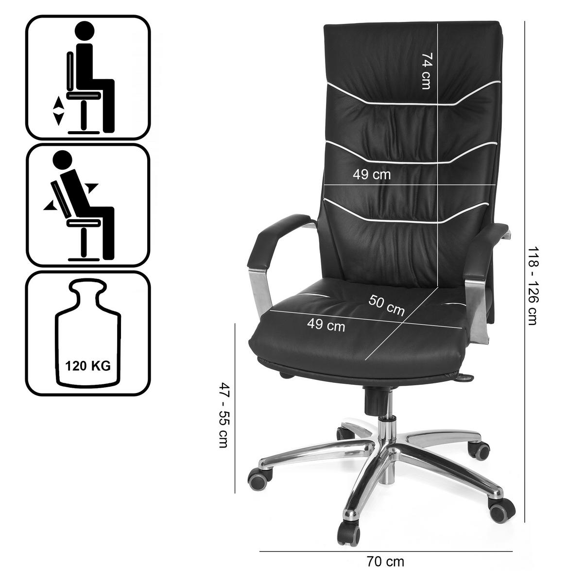 BÜROSTUHL Echtleder mit Kopfstütze und Multiblockmechanik Hohe Rückenlehne Drehbar - Silberfarben/Schwarz, Leder/Metall (70/126/70cm) - KADIMA DESIGN