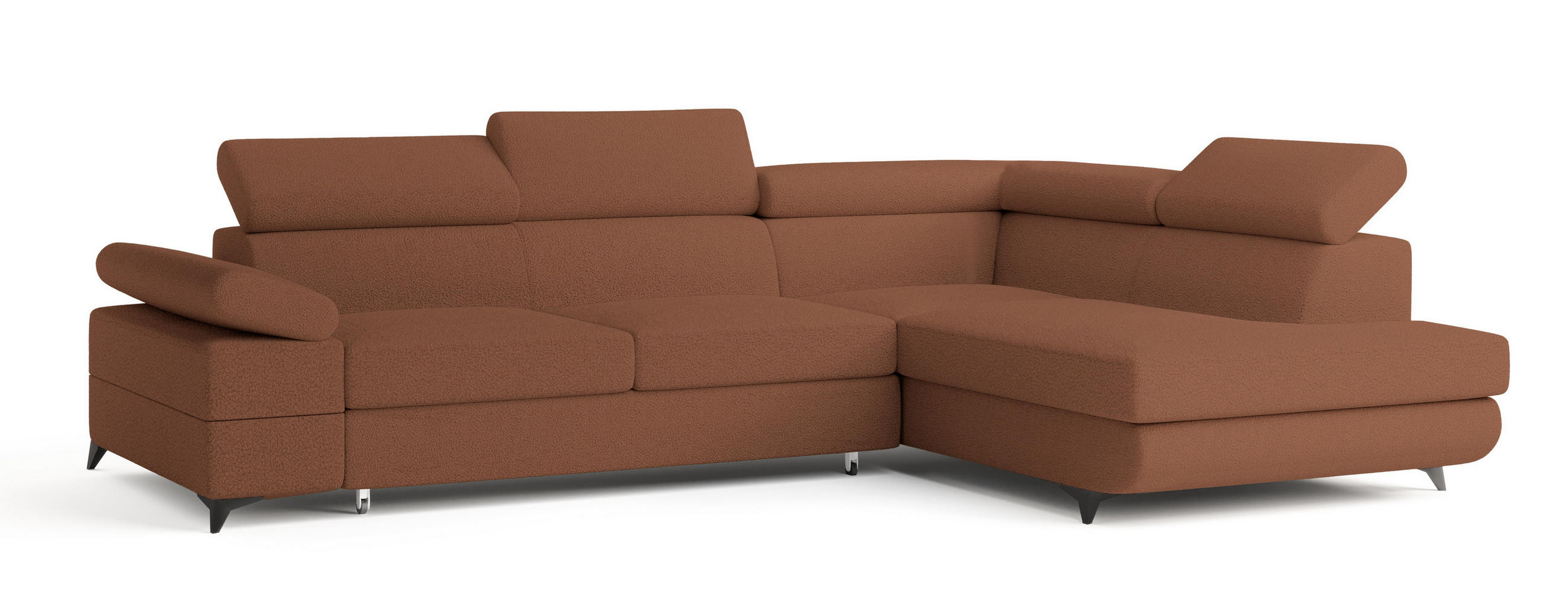 ECKSOFA FAVIEN R-S Kupferfarben Boucle-Stoff mit Schlaffunktion - Kupferfarben, Holz (257/190cm) - MASSENO