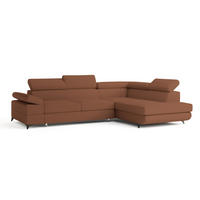 ECKSOFA FAVIEN R-S Kupferfarben Boucle-Stoff mit Schlaffunktion - Kupferfarben, Holz (257/190cm) - MASSENO