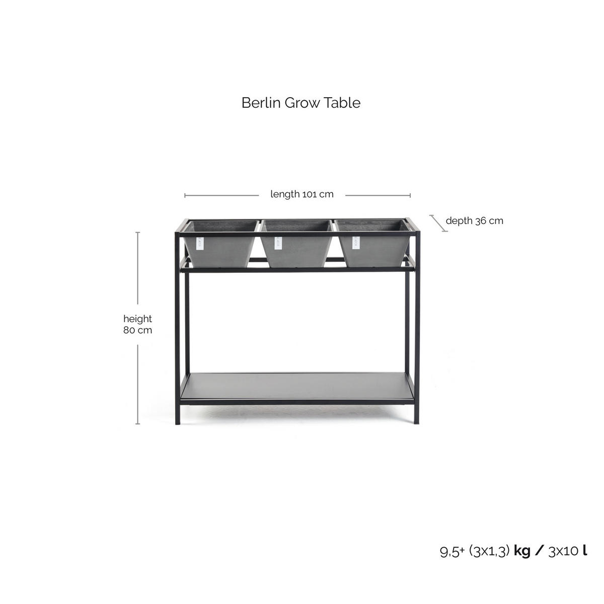 ANZUCHTTISCH Berlin 101/80 cm Grau - Schwarz, Kunststoff (1/1cm) - Ecopots