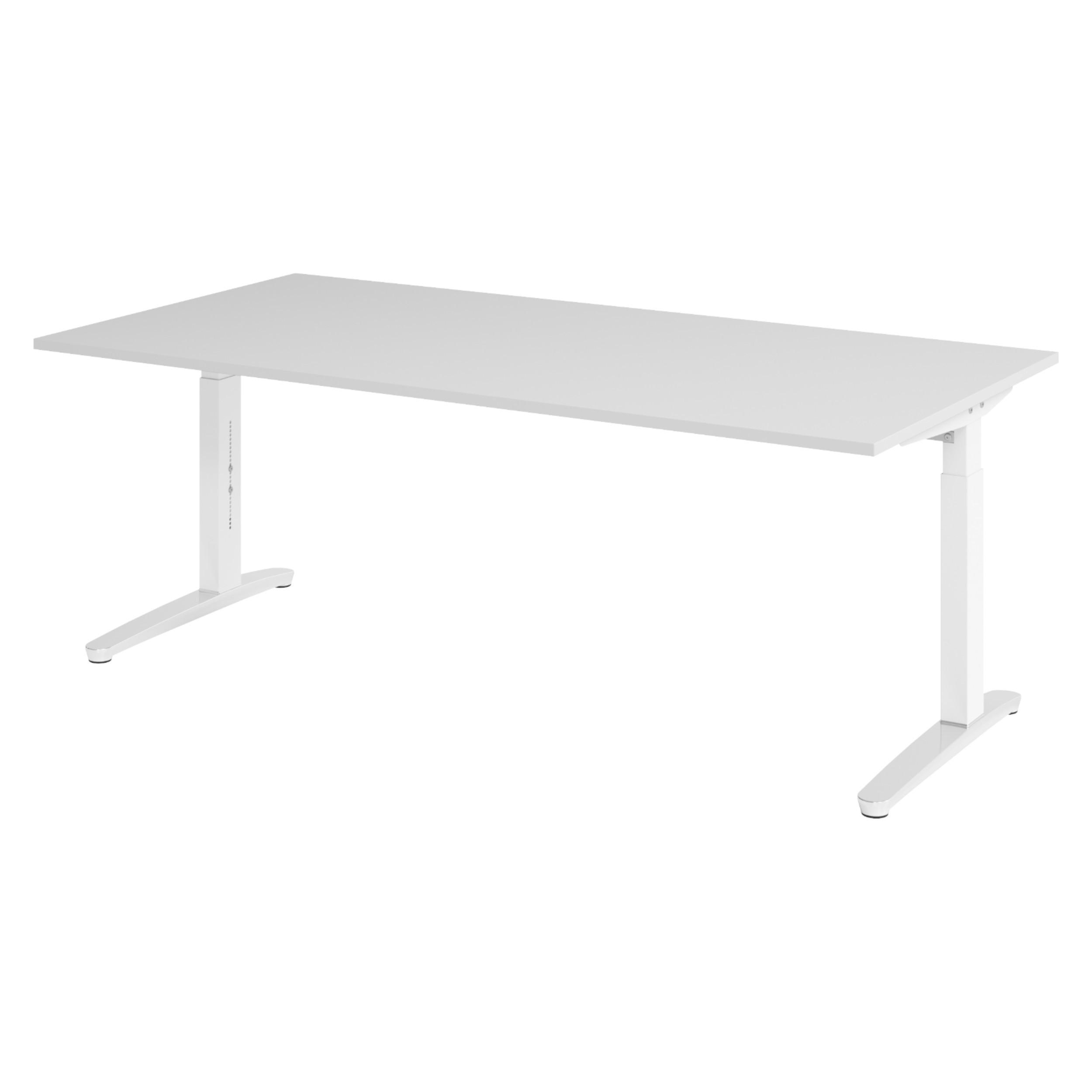 SCHREIBTISCH Serie-XB 100/200/74 cm in Grau/Weiß/Alu poliert - Weiß/Grau, Holzwerkstoff (100/200/74cm) - bümö
