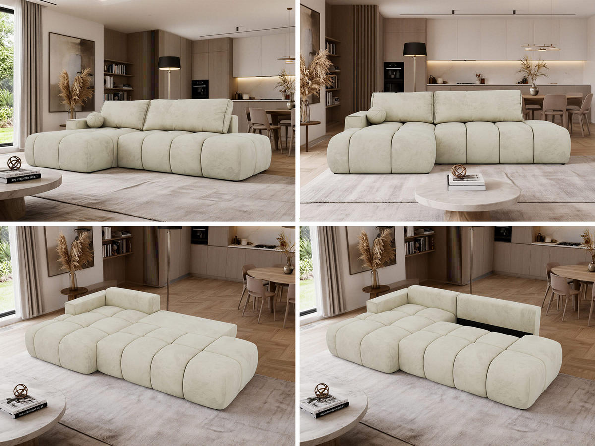 ROHOVÁ SEDAČKA LORAN L Béžová Samet - Vlevo - černá/béžová, textil/plast (170/292cm) - MKS