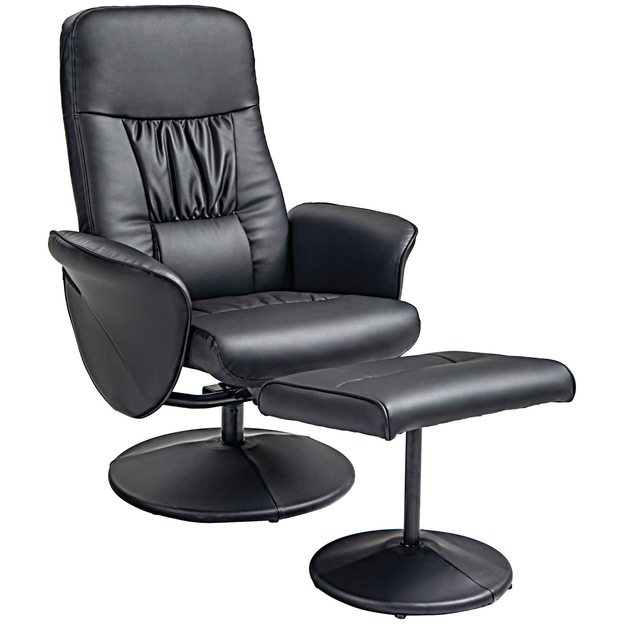 RELAXSESSEL mit Hocker, Fernsehsessel, TV Sessel mit Liegefunktion, Kunstleder - Schwarz, Metall (76/101/81cm) - HOMCOM