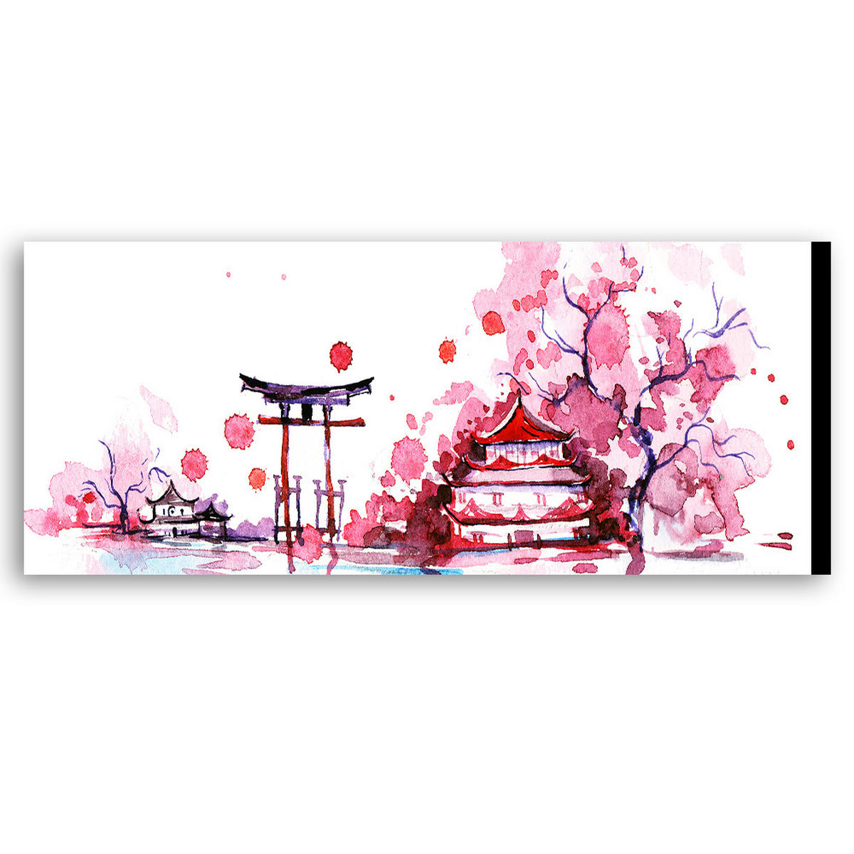 WANDBILD japanische landschaft aquarell - Pink, Textil (90/30cm) - Feeby