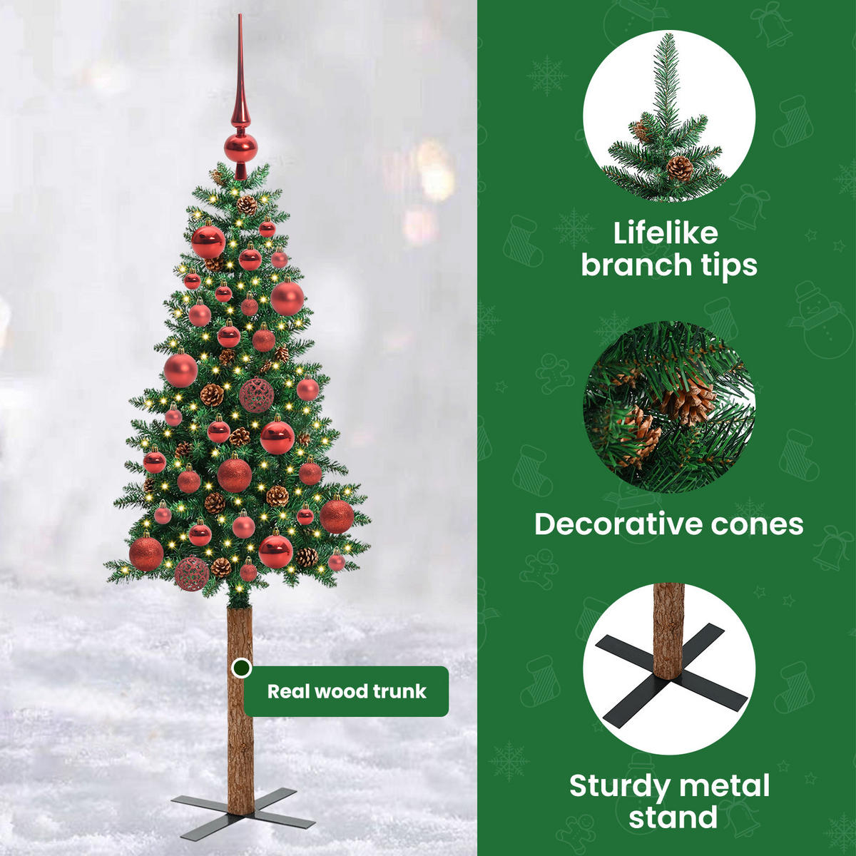 WEIHNACHTSBAUM Schlanker Haltbar 66/66/150 cm Grün PVC - Rot/Grün, Kunststoff (150cm) - vidaXL