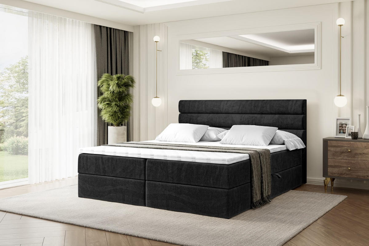 BOXBETT mit Matratze H4 und Lattenrost - CELESTIA - 140x200 cm - H4 - Schwarz - Schwarz, Holzwerkstoff (140/200cm) - ALTDECOR