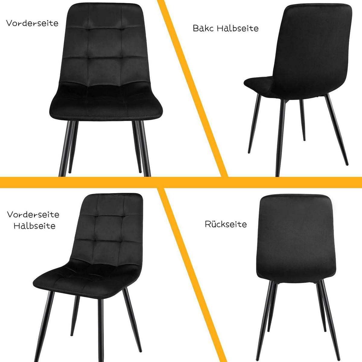 ESSZIMMERSTÜHLE 4er Set Schwarz Samtoptik Metallfuß - Schwarz, Textil (44/89/42cm)