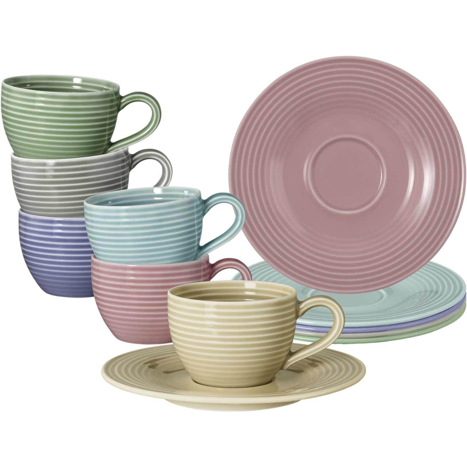ESPRESSOTASSEN MIT UNTERTASSEN Beat Color Glaze Mixed 100 ml 6er Set - Multicolor, Keramik (13.7/6.3/13.7cm) - Seltmann Weiden