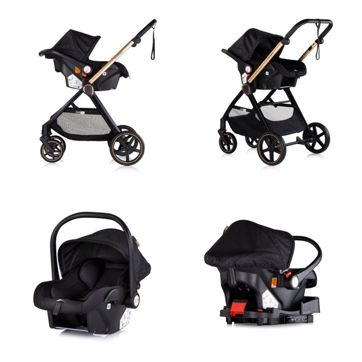 KOMBIKINDERWAGEN Marbella 3 in 1 schwarz Fußabdeckung Einlage i-Size Babyschale - Schwarz, Metall (90/63/108cm) - Chipolino
