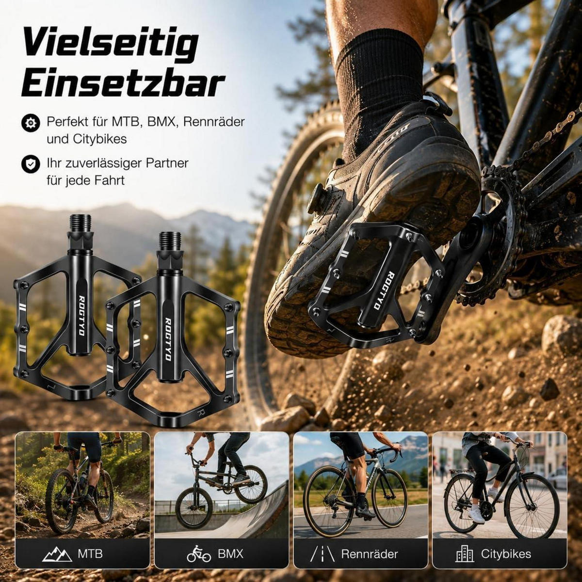 FAHRRADPEDALE Aluminium Leicht 304 g Paar 12,2 x 9,5 cm - Schwarz, Metall (9.5/2/12.2cm)