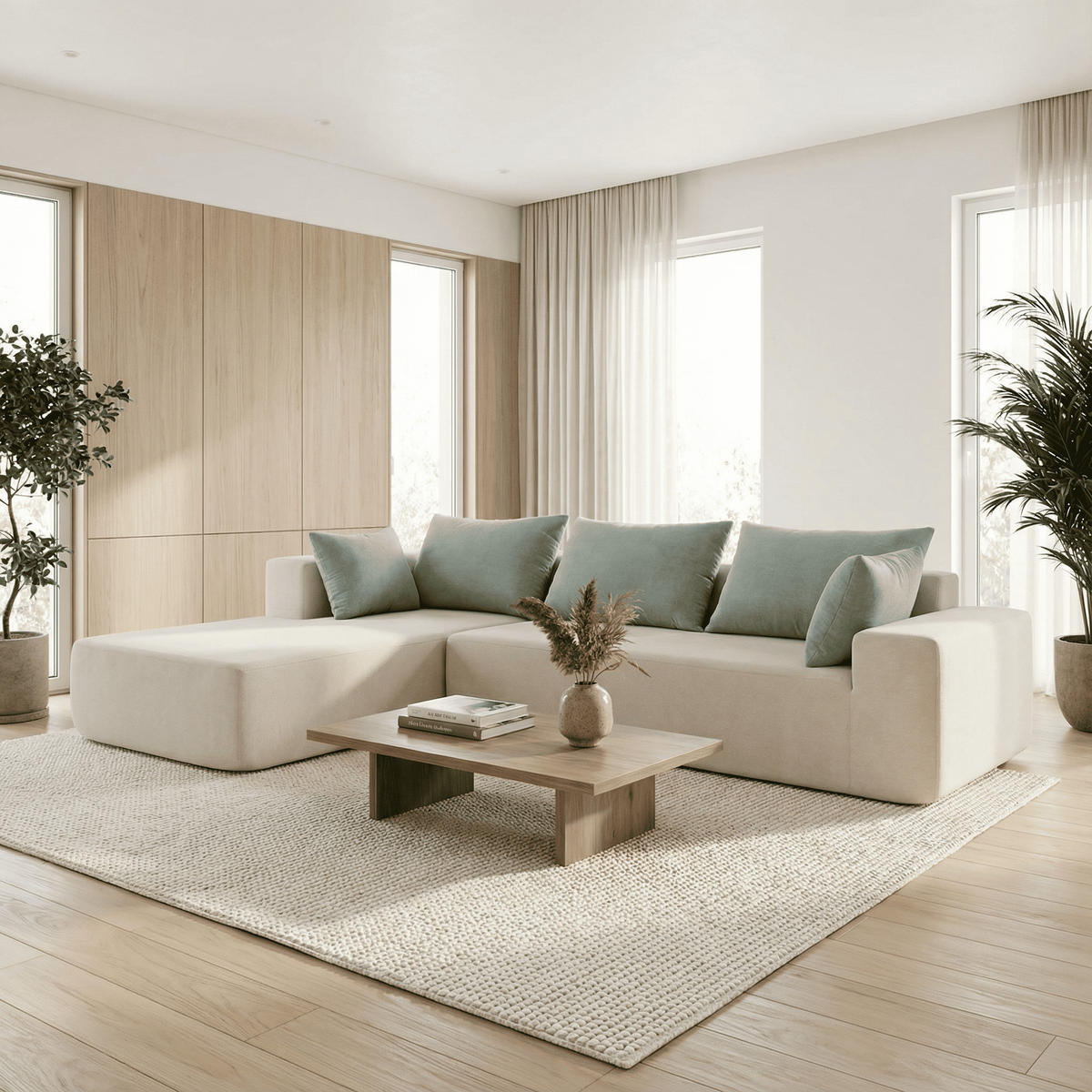 ECKSOFA Luna Weiß Salbei 3-Sitzer Links - Weiß, Textil (267/175cm) - COCO Living