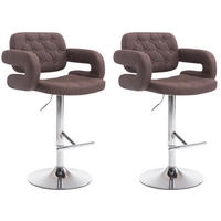 BARHOCKER Dubai, 2er Set, Gestell Metall in Chromoptik, Stoff Braun - Chromfarben/Braun, Textil/Metall (52/100/55cm) - TPFLiving
