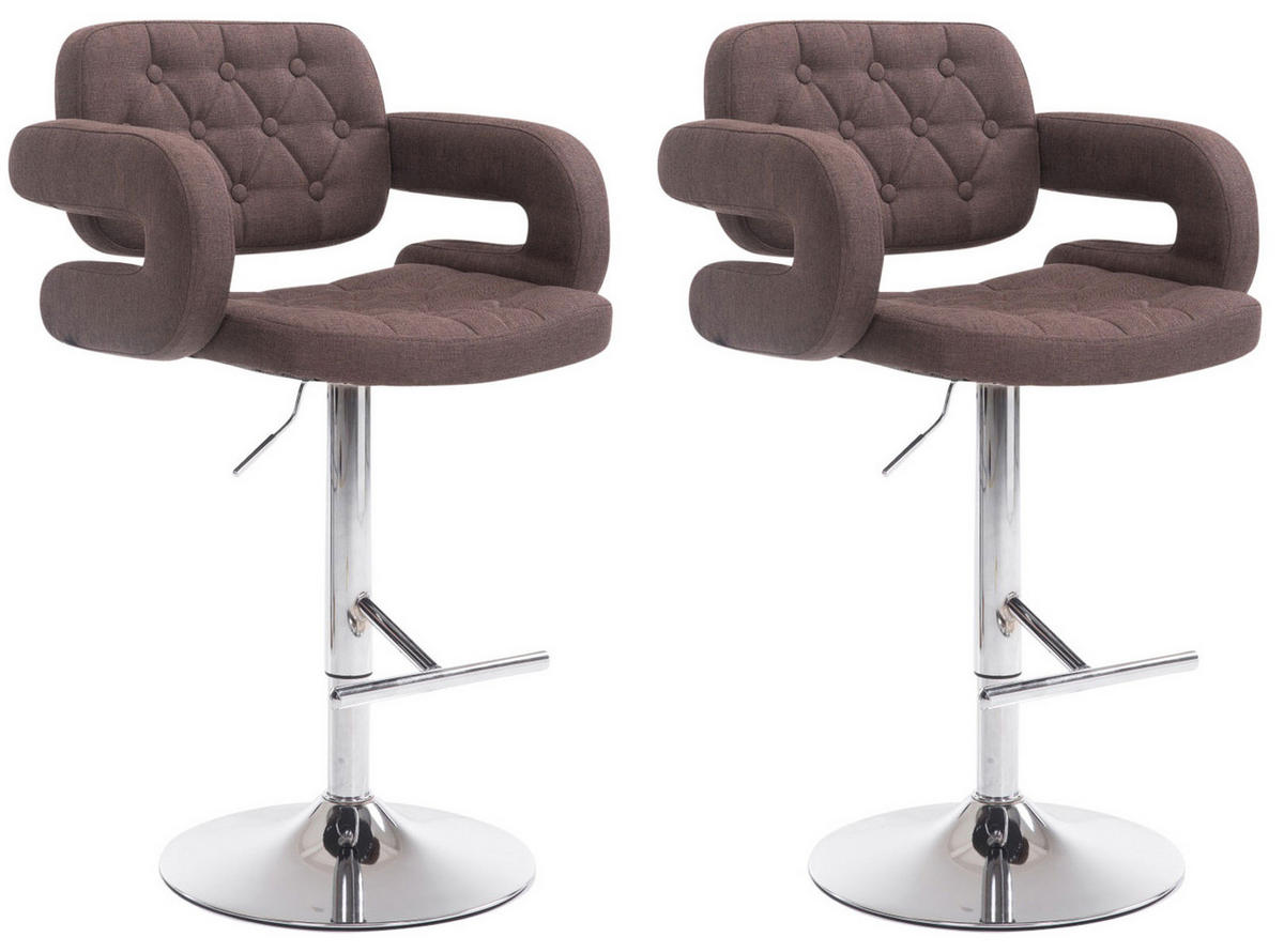 BARHOCKER Dubai, 2er Set, Gestell Metall in Chromoptik, Stoff Braun - Chromfarben/Braun, Textil/Metall (52/100/55cm) - TPFLiving