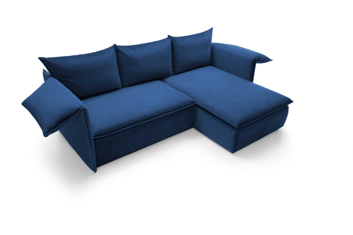 ECKSOFA PREGIO Blau Plüsch-Stoff mit Schlaffunktion - Blau, Holz (230/166cm) - MASSENO