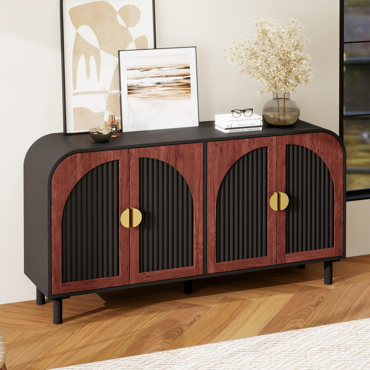 SIDEBOARD 150/40/80 cm schwarz aus Holzwerkstoff mit 4 Türen - Schwarz, Holzwerkstoff (40/80/150cm) - OKWISH