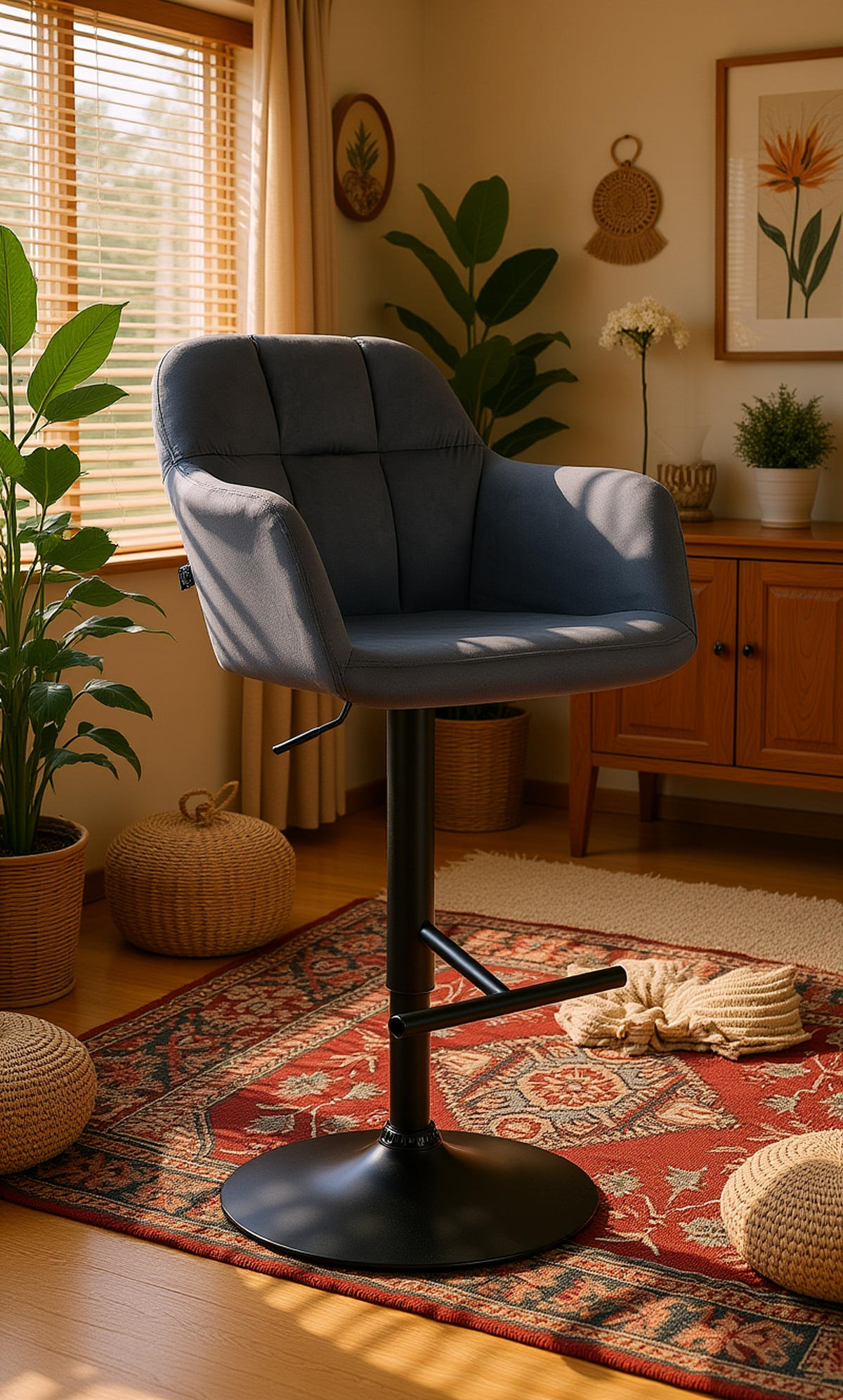 BARHOCKER Nardo Samt schwarz dunkelgrau - Schwarz/Grau, Textil/Metall (57/118/59cm) - TPFLiving
