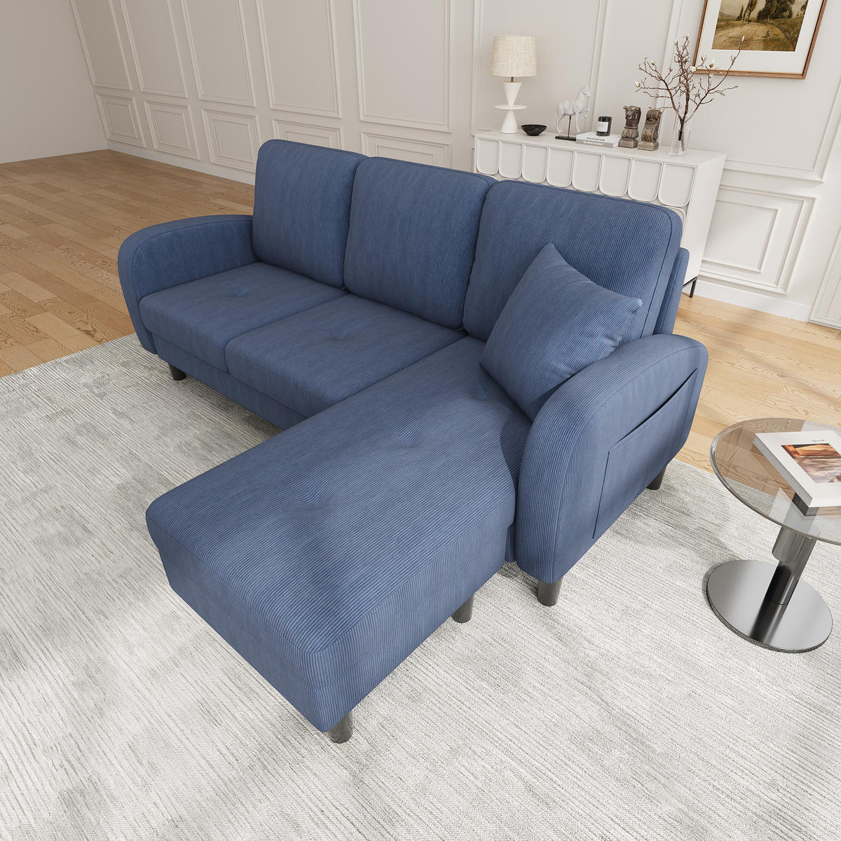 ECKSOFA 166/118/77 cm Blau mit Chaiselongue - Blau, Textil (166/118cm) - Oxeza