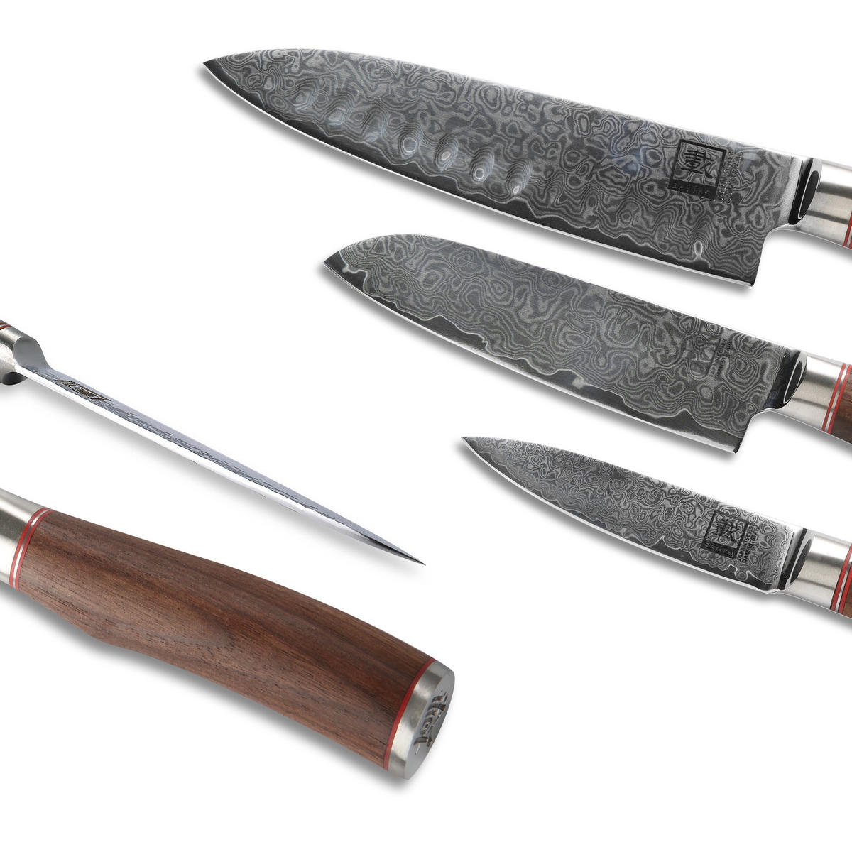 MESSER-SET 3-TEILIG 9,5–17,5 cm - Nussbaumfarben, Holz/Metall - Zayiko