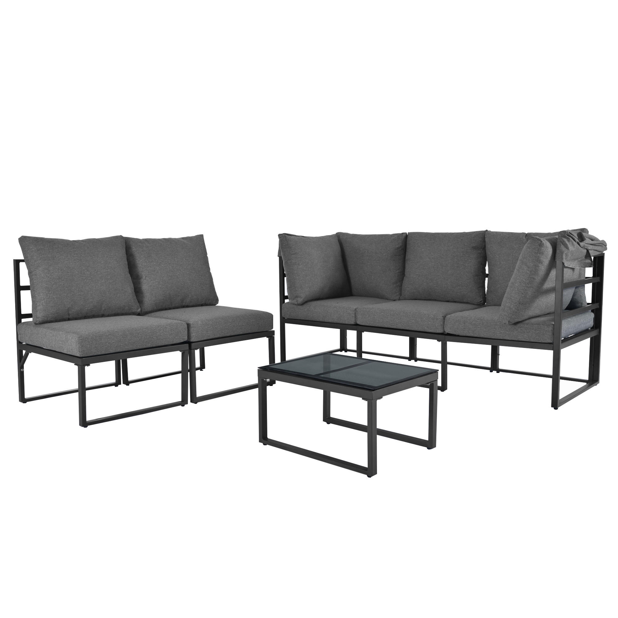 GARTENLOUNGE-SET mit Stuhl,Oberes Sonnensofa&Tisch,Gartenmöbelset mit Markise&Kissen - Grau, Textil/Metall - STILVORA