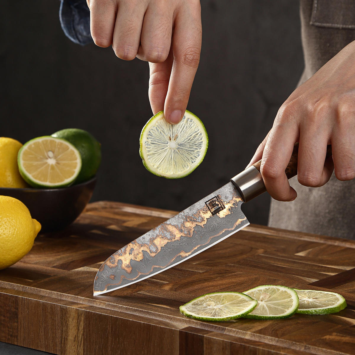 SANTOKU (KLEIN) 12,5 cm Klinge - Ahornfarben, Holz/Metall (24cm) - Zayiko