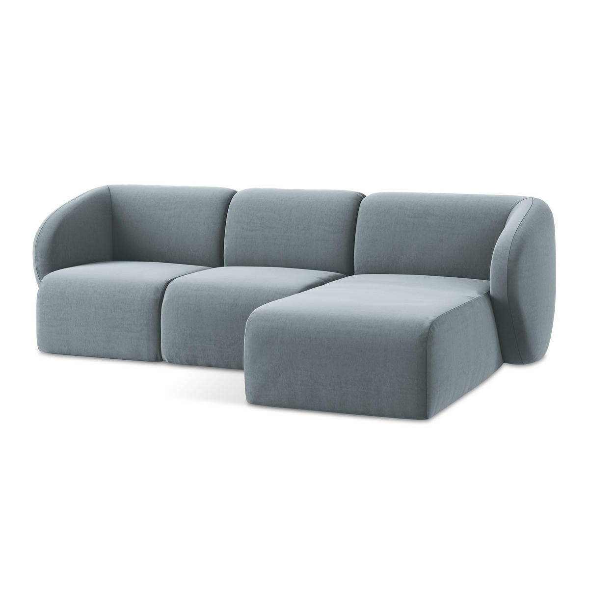 ECKSOFA Rechts Samt Stoff Blau - Schwarz/Hellblau, Holzwerkstoff/Kunststoff (248/166cm) - LaMiaSofa