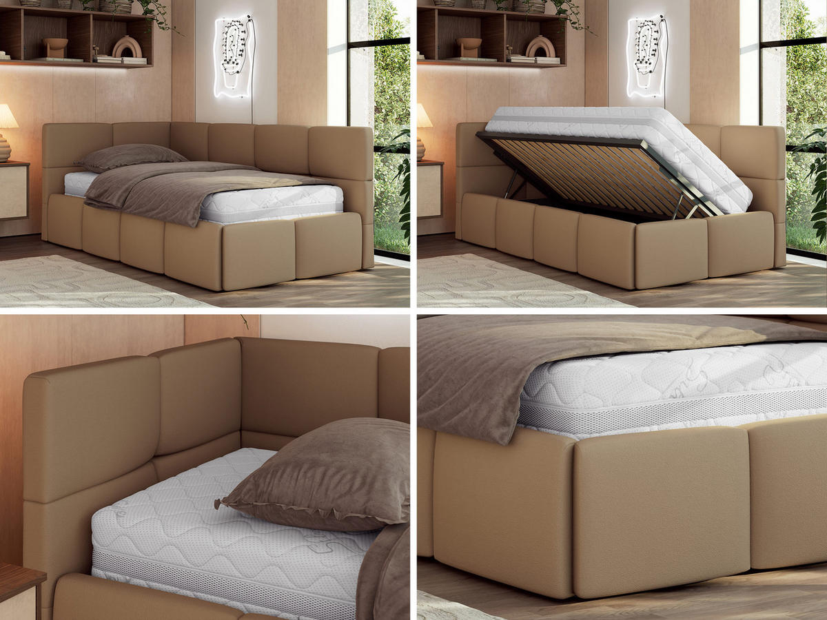 JUGENDBETT ARVO 90/200 - Braun Kunstleder - Multipocket-Matratze - Links Seite - Braun, Textil (90/200cm) - MKS