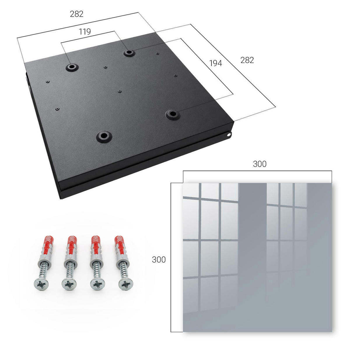SCHLÜSSELBOX Schwarz 30x30 cm- Türöffnung nach rechts - Grau - Grau, Metall (30/30/5cm) - TULUP