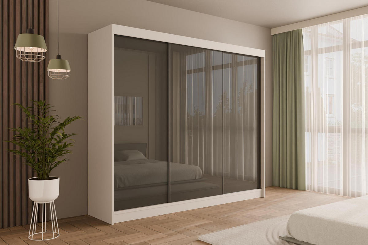 KLEIDERSCHRANK PEKA - 250 cm - Weiß|Grau - Weiß/Grau, Holzwerkstoff (250/215/61cm) - ALTDECOR