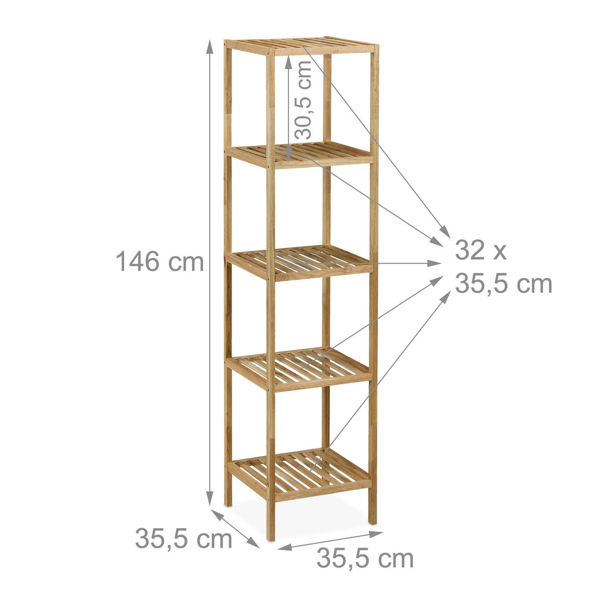 BADREGAL - Hellbraun, Holz (35.5/146/35.5cm) - Relaxdays