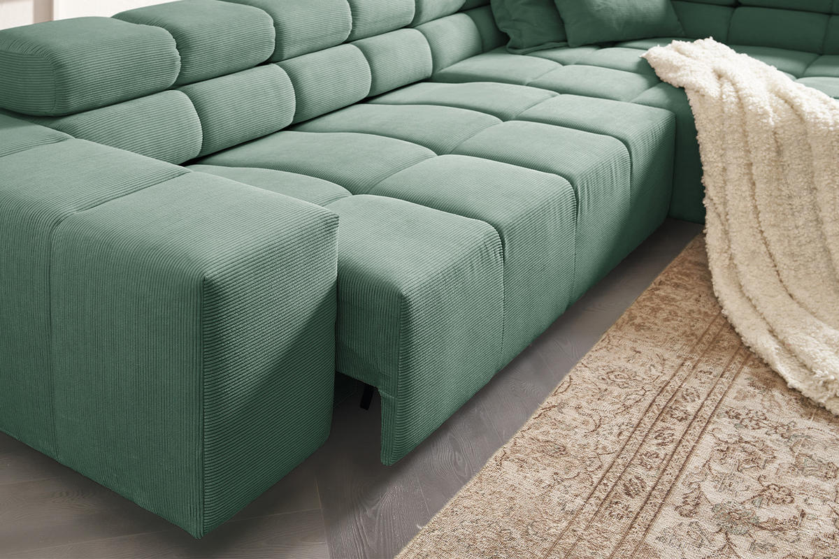 ECKSOFA MIT MOTORISCHEM SITZVORZUG NEVADA Grün Cord - Schwarz/Grün, Kunststoff/Textil (319/215cm) - KAWOLA