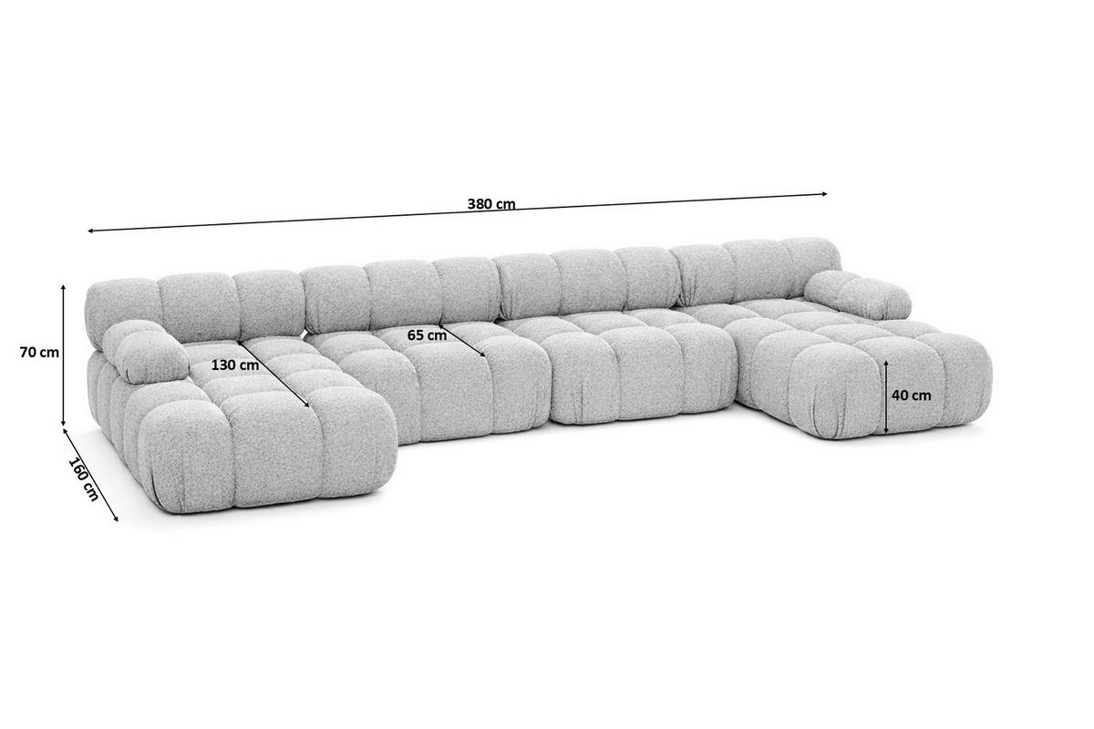 ECKSOFA U-Form XL, Stoff Bouclé Abriamo, Hellgrau, Selia U XL - Hellgrau, Holz (380/70/160cm) - Kaiser Möbel