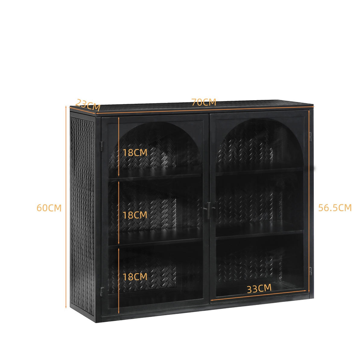 KÜCHENOBERSCHRANK 60/23/70 cm aus Metall und Glas mit 3-stufigem Stauraum Schwarz - Schwarz, Holzwerkstoff (70/60/23cm) - Modenvie