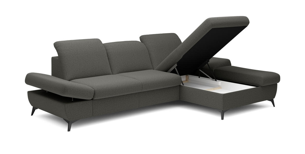 ECKSOFA FELICE R-S Grau Geflochtener Stoff mit Schlaffunktion - Grau, Holz (284/166cm) - MASSENO
