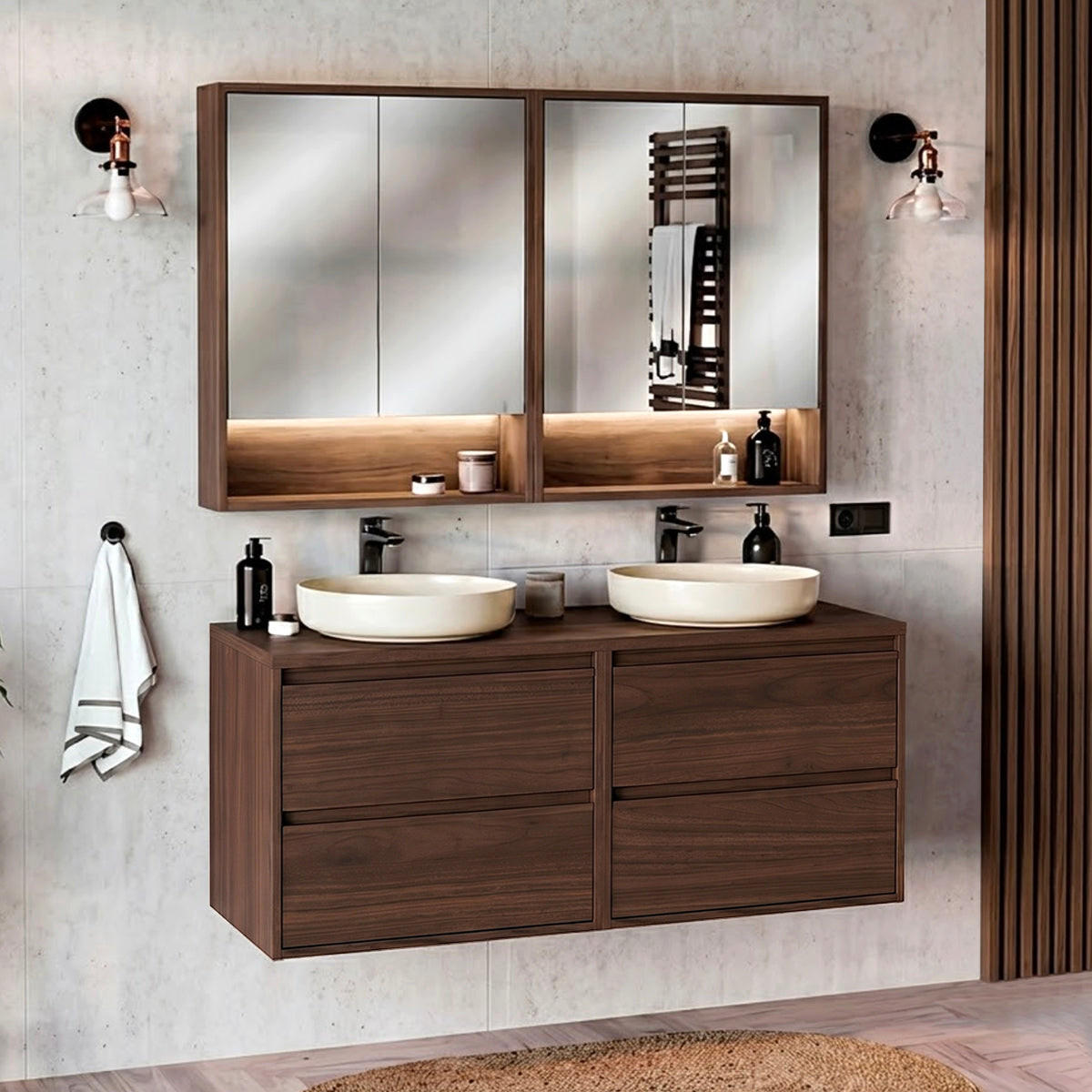 BADMÖBEL 120cm Edmé 2er-Set Dunkles Holz - Braun, Holzwerkstoff (120/52.2/46cm) - Petits-meubles