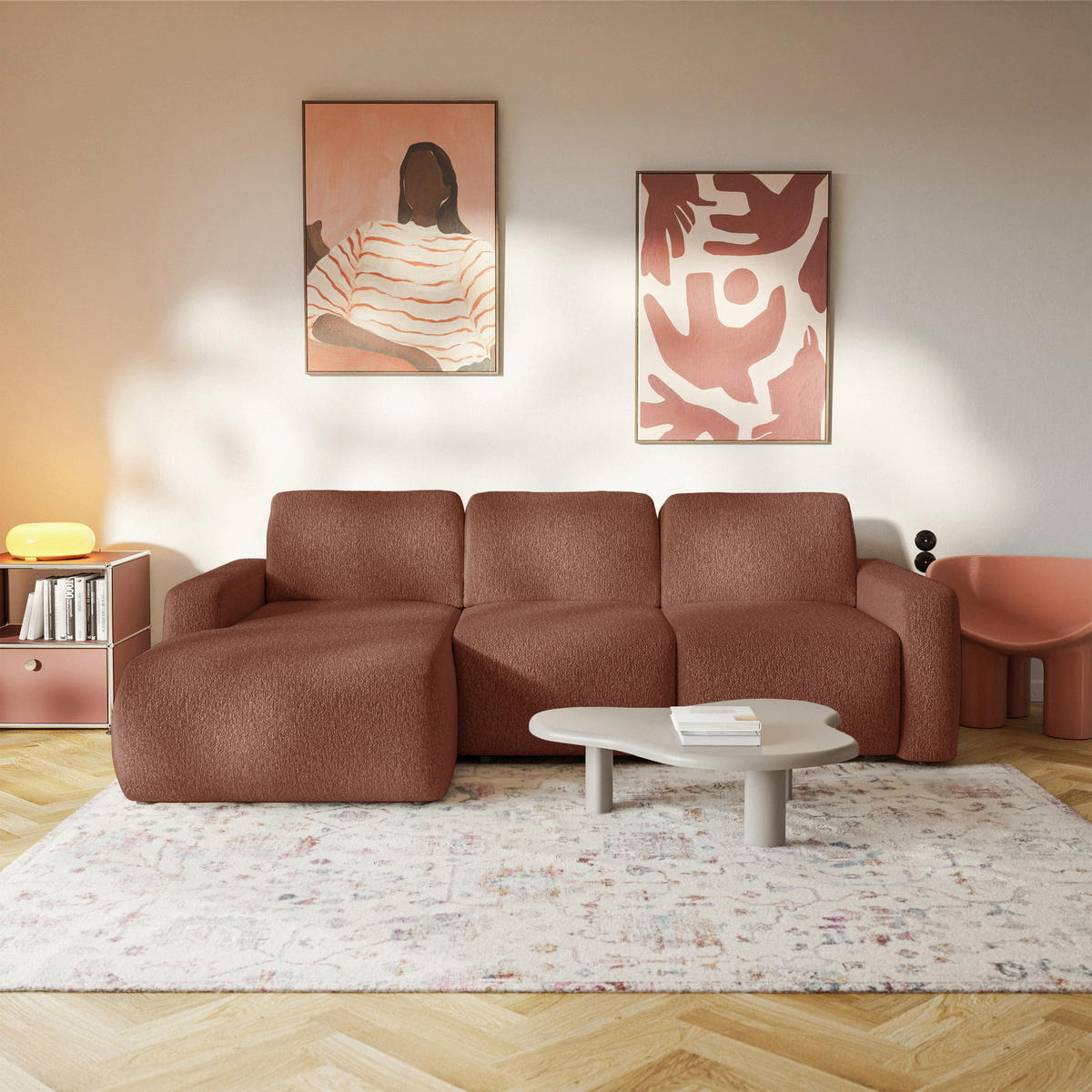 ECKSOFA Carnos Mini Kupfer Chenille - Schwarz/Kupferfarben, Kunststoff/Textil (238/164cm) - Selsey