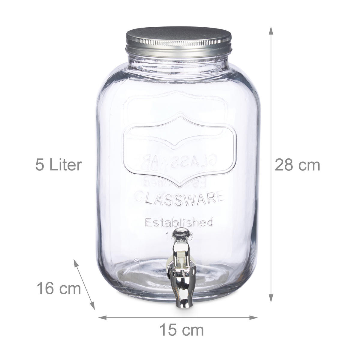 GETRÄNKESPENDER - Transparent, Glas/Kunststoff (5L) - Relaxdays