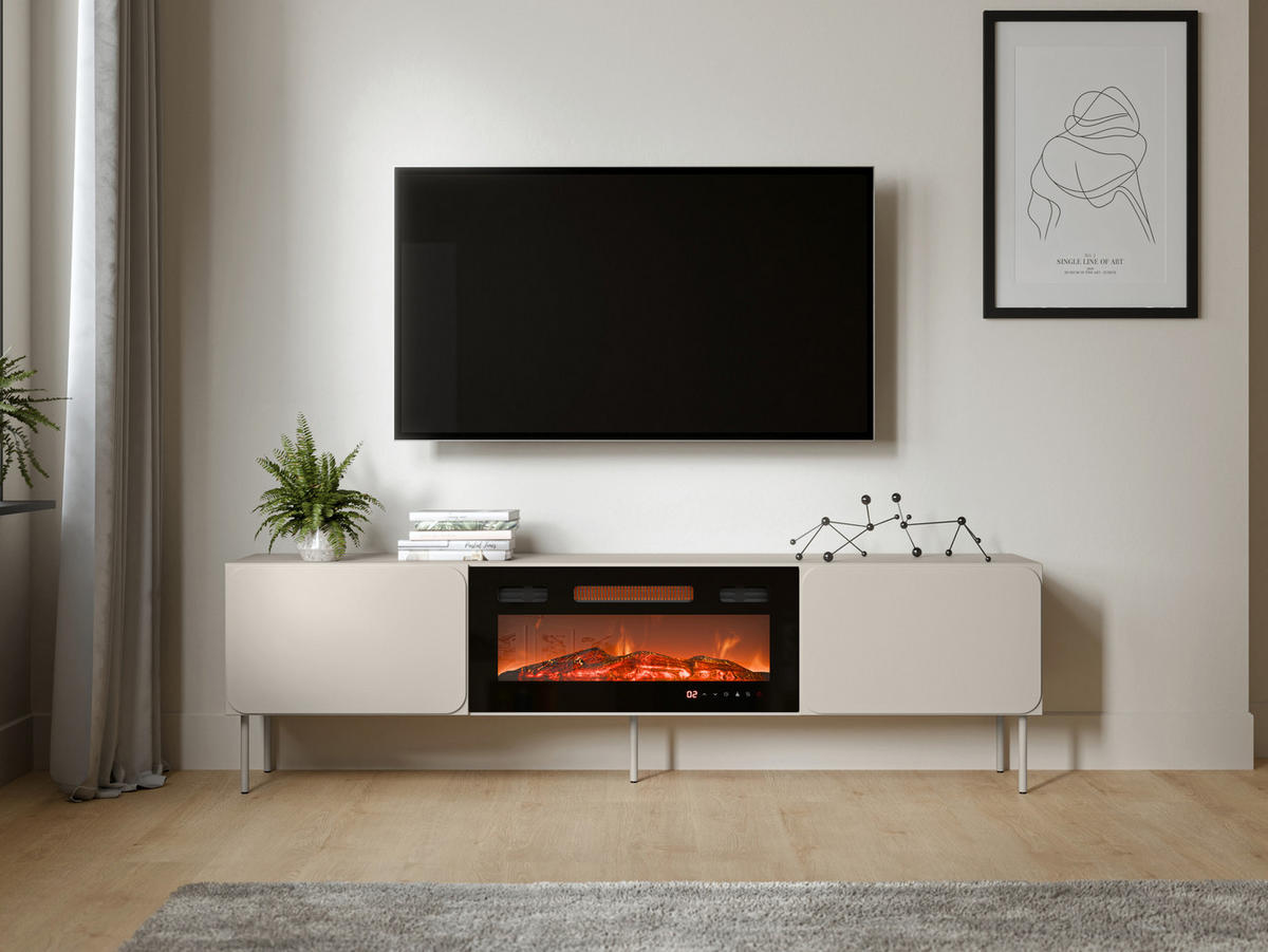 TV-LOWBOARD Rafael 200 EF mit Kamin - Kaschmir, Holzwerkstoff/Metall (200/58/40cm) - MIRJAN24