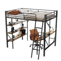 HOCHBETT 90/200 cm aus Metall und MDF mit Schreibtisch und 3 Ablagen Schwarz - Schwarz, Metall (90/200cm) - Modenvie