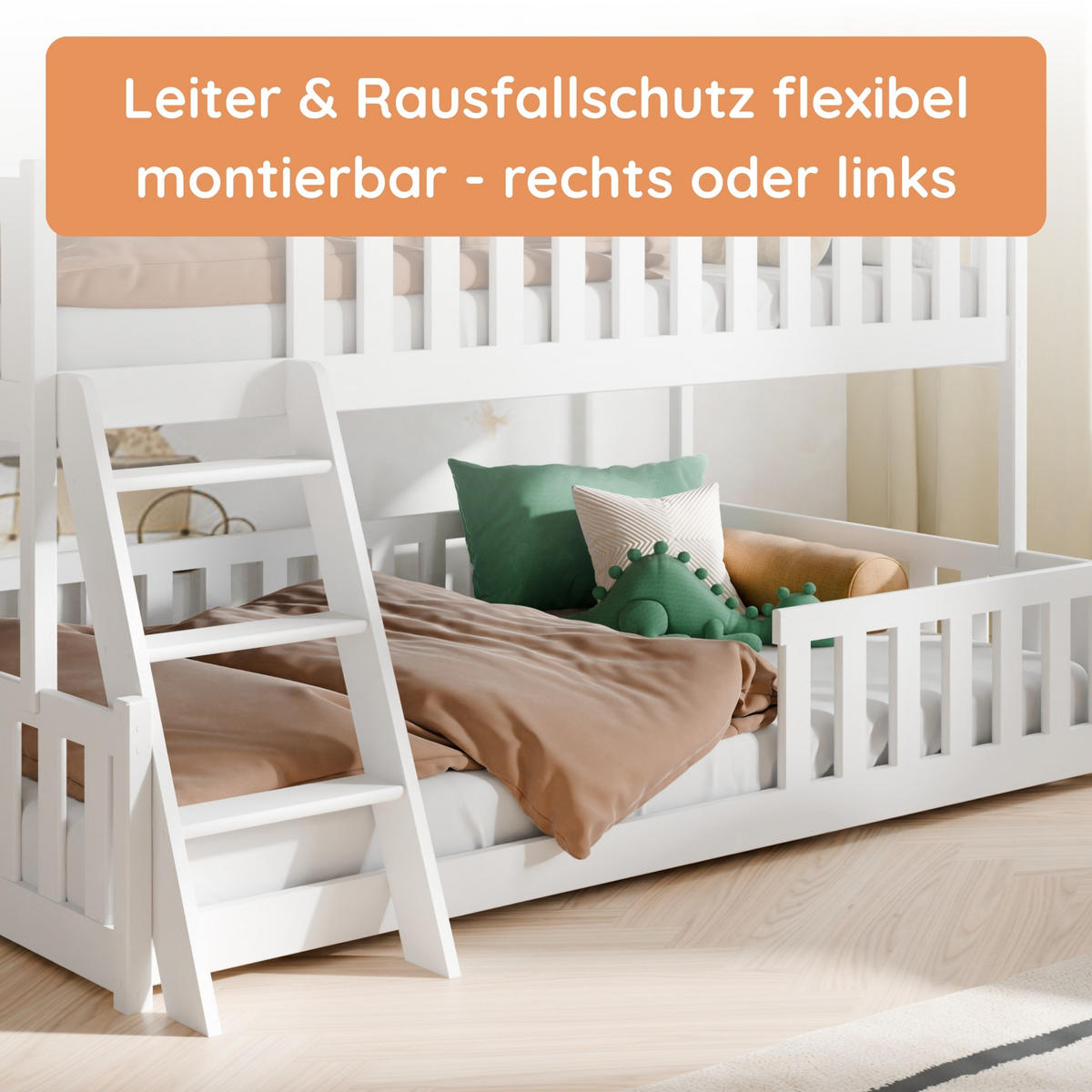 ETAGENBETT mit Leiter 90x200 in Weiß - Weiß, Holz (120/200cm) - Kids Collective