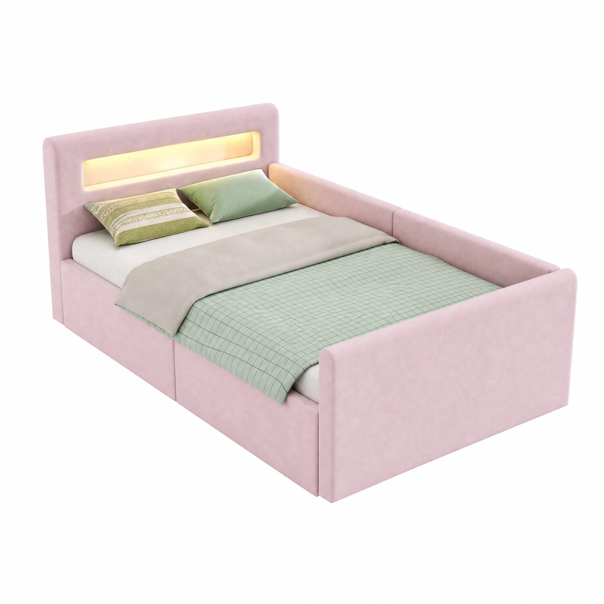 KINDERBETT mit Stauraum und LED 90x200 cm Samt Rosa - Pink, Metall (90/200cm) - Meubliv