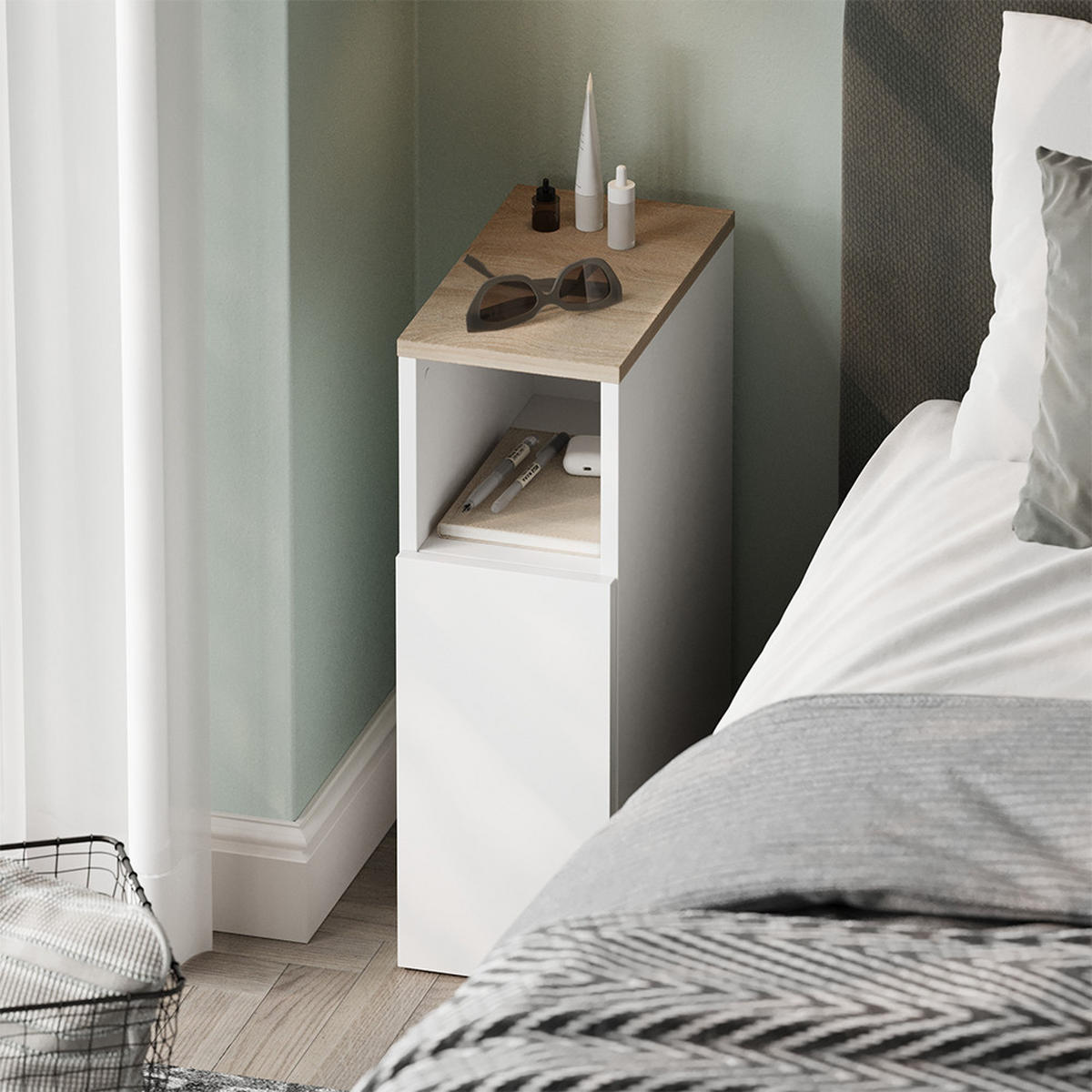 NACHTTISCH Enton Weiß/Sonoma 2er set - Weiß/Sonoma Eiche, Holzwerkstoff (20/59.5/35cm) - Vicco