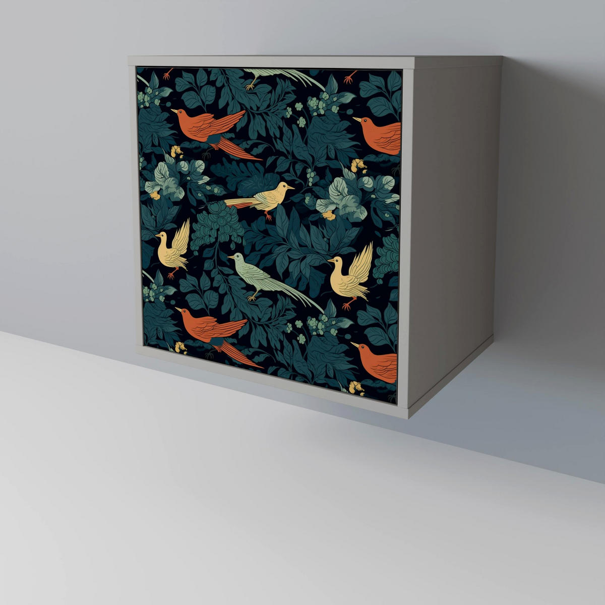 SIDEBOARD FOWL ORNAMENT, Grau, 57,5x42x67,5 cm, Schwarze Metall-Rahmenfüße - Multicolor/Schwarz, Holzwerkstoff/Metall (57.5/67.5/42cm) - SpaceRebels
