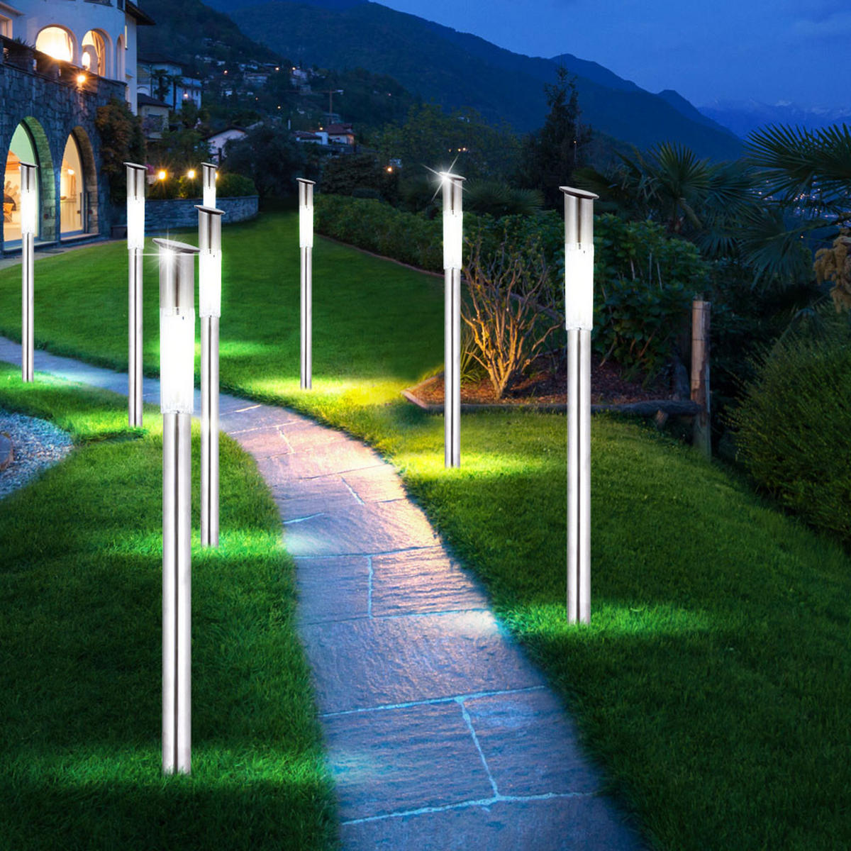 LED AUSSENLEUCHTE Silber Solar 8er Set - Silberfarben, Metall (5/5/70cm) - Globo Lighting