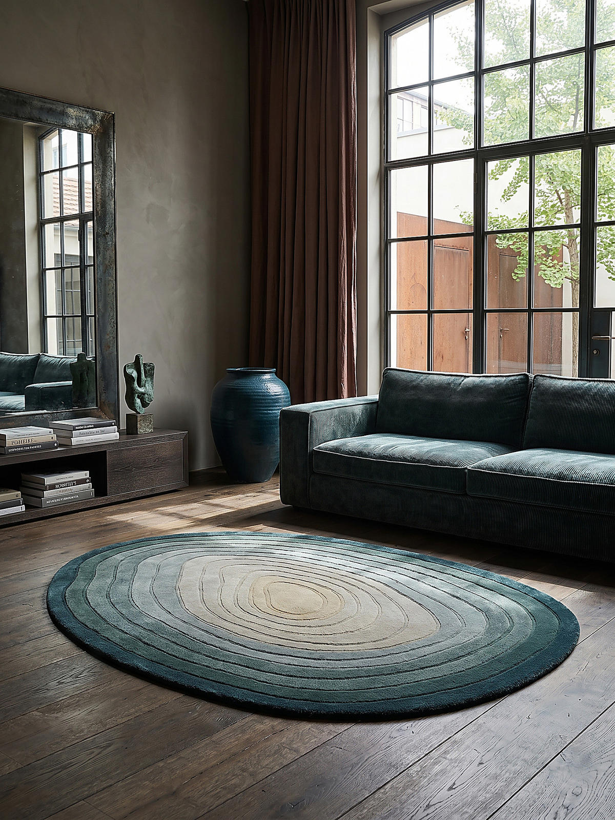 TEPPICH Wolle, Organische Form, Ombre Farbverlauf, Handgefertigt, Hoch-Tief-Flor-Effekt Türkis-Beige Oval 160x230 - Blau, Textil (230/160cm) - KADIMA DESIGN