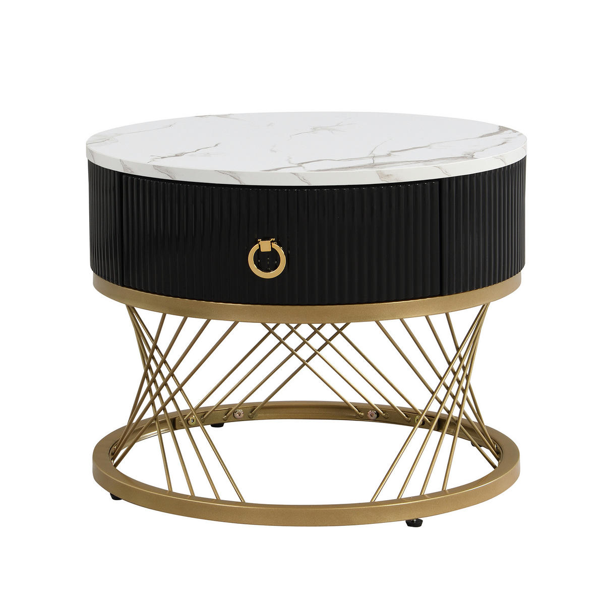 COUCHTISCH, MDF in Marmor-Optik mit Goldakzenten, modulare 2er-Komposition, 70/70/45 + 50/50/40 cm, Weiß und Gold - Weiß, Holzwerkstoff (70/70/45cm) - Redom