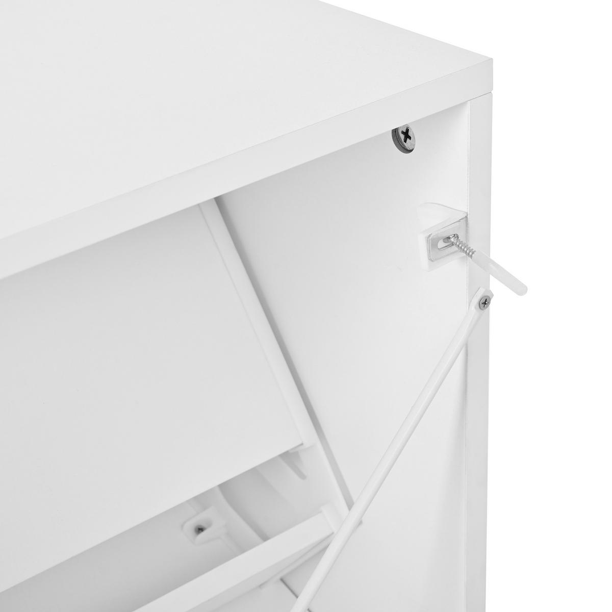 SCHUHSCHRANK aus MDF 63x24x120cm in Weiß mit rundem Spiegel - Weiß, Holzwerkstoff (63/120/24cm) - Modfu