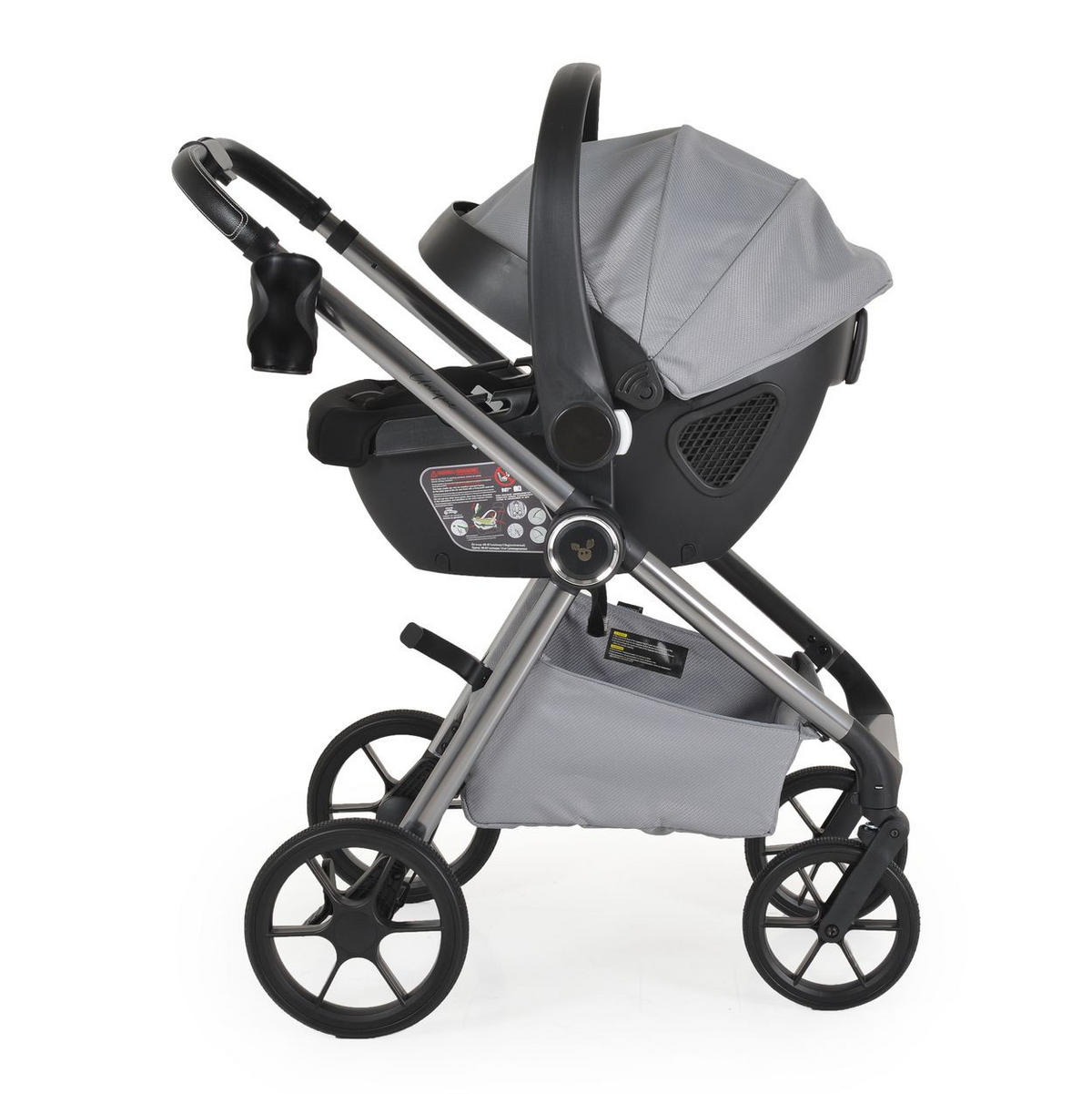 KOMBIKINDERWAGEN Unique 3 in 1 grau Babyschale Stoßdämpfer PU-Räder Tasche - Grau, Metall (75/59/104cm) - Cangaroo