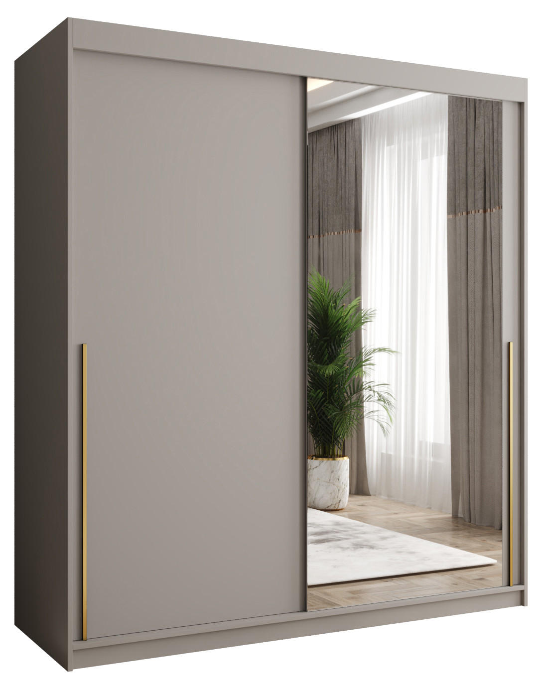 SCHIEBETÜRENSCHRANK mit Spiegel 180 cm Breite Kaschmir mit goldenem Griff - Kaschmir/Goldfarben, Holzwerkstoff (250/200/62cm) - Home Collective