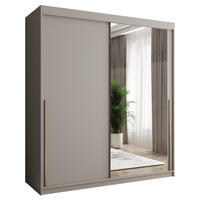 SCHIEBETÜRENSCHRANK mit Spiegel 180 cm Breite Kaschmir mit goldenem Griff - Kaschmir/Goldfarben, Holzwerkstoff (250/200/62cm) - Home Collective