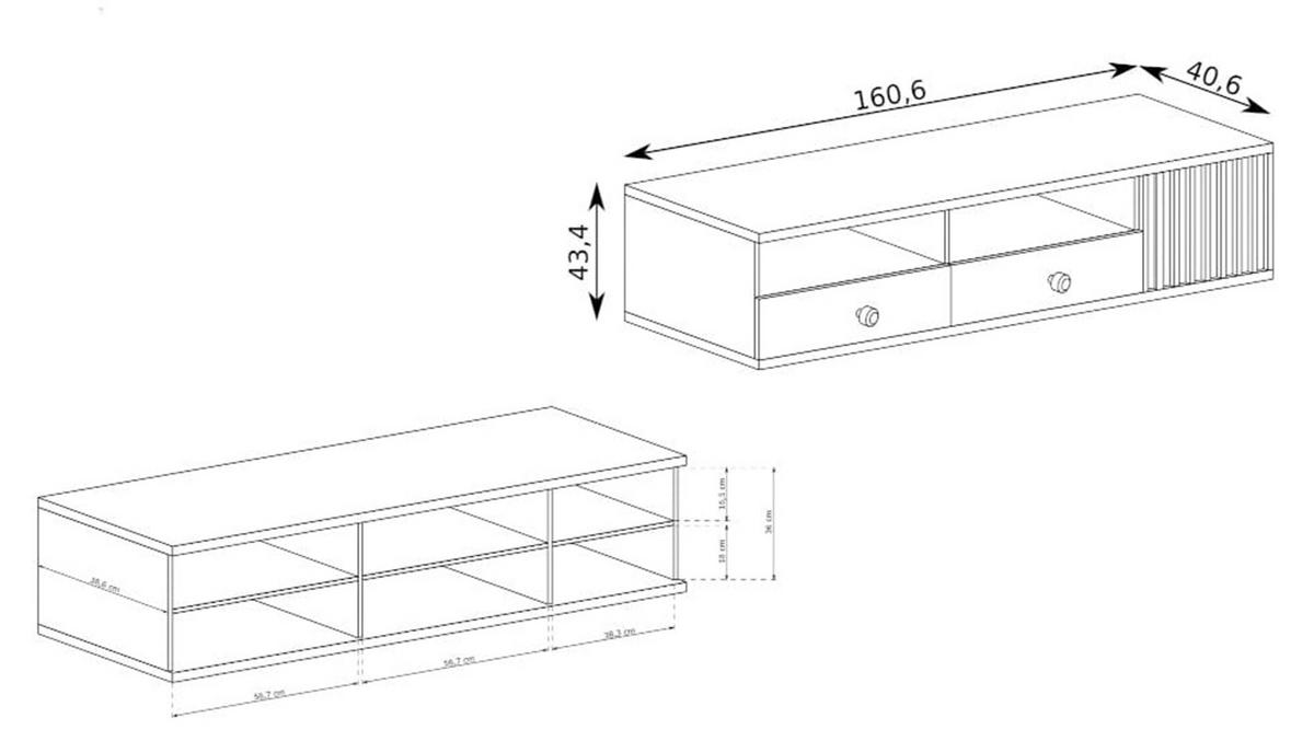 TV-SCHRANK CALI C-6 - Eiche Artisan, Holzwerkstoff (160/43/41cm) - Meblini